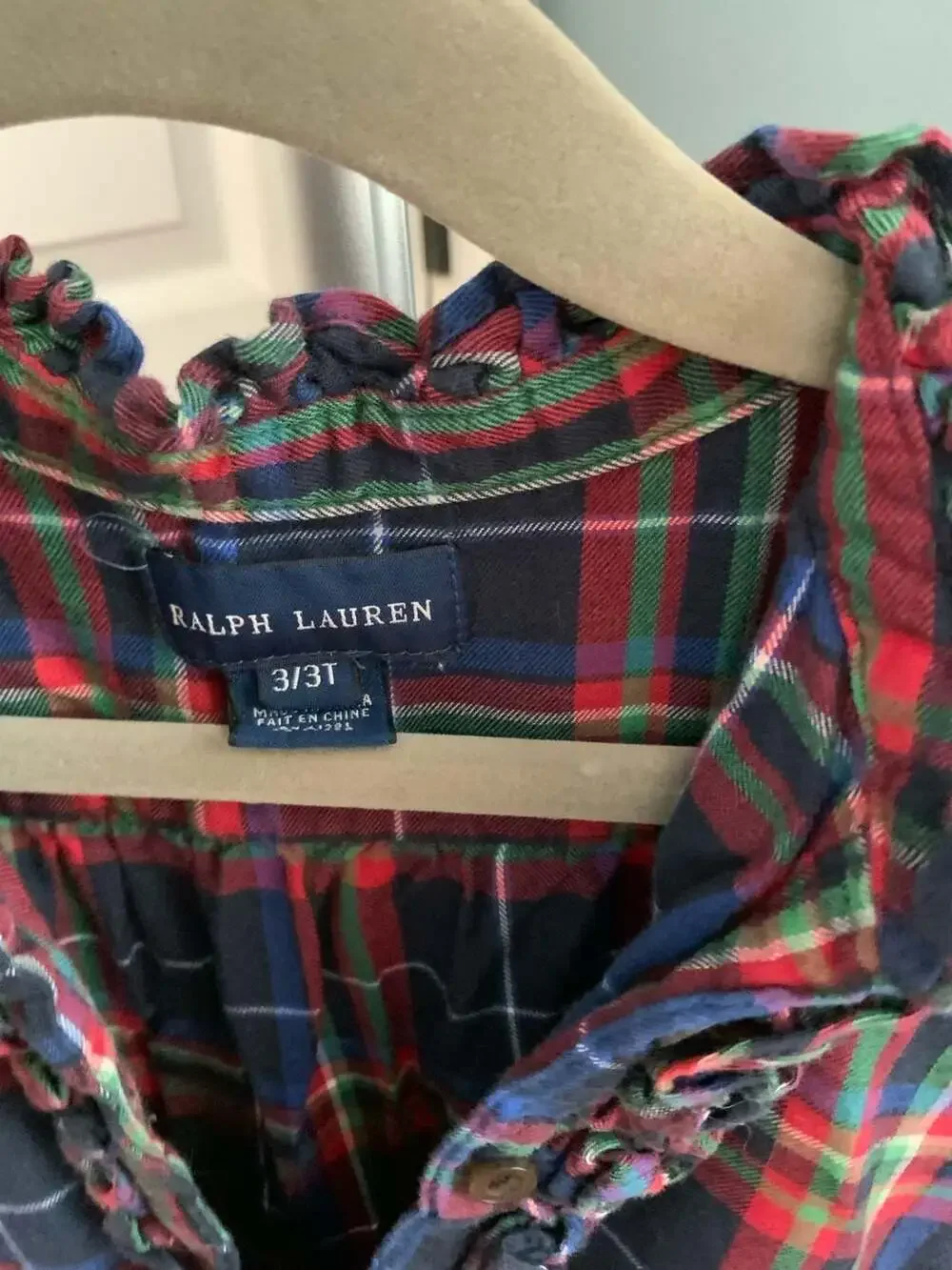 Ralph Lauren Plaid Dress Size 3T Red Green Blue Tartan Ruffled
